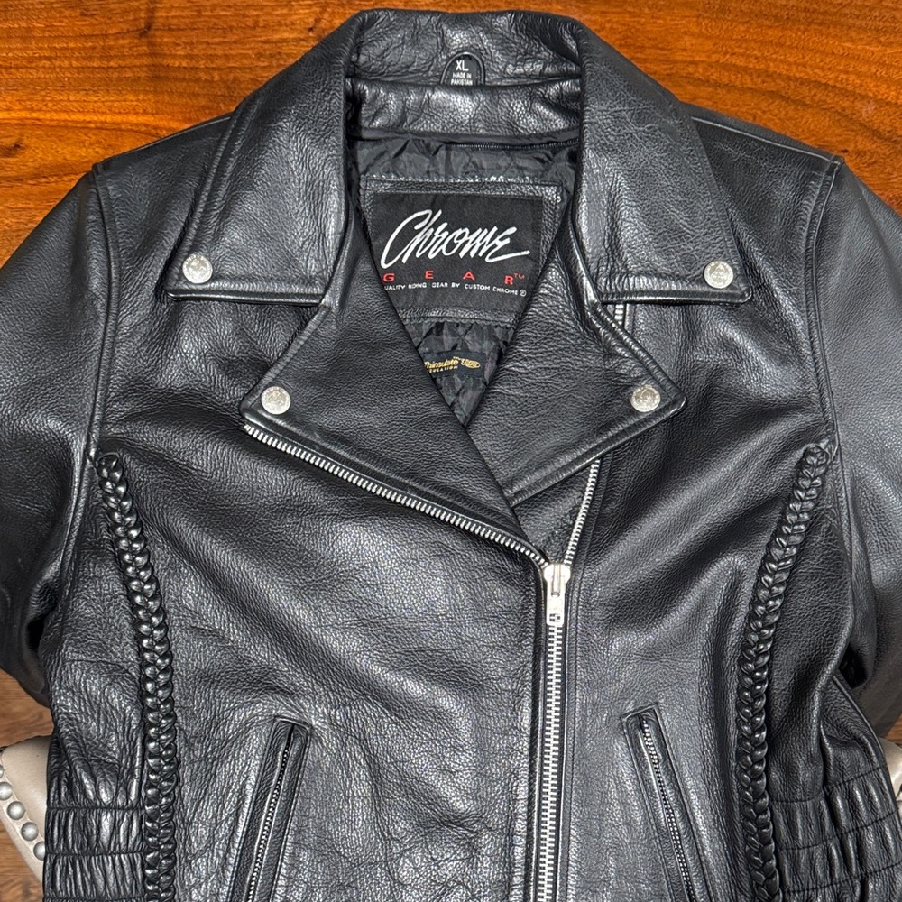Chrome Gear Vintage Women's Black Leather Women's Jacket 3M Thinsulate XL